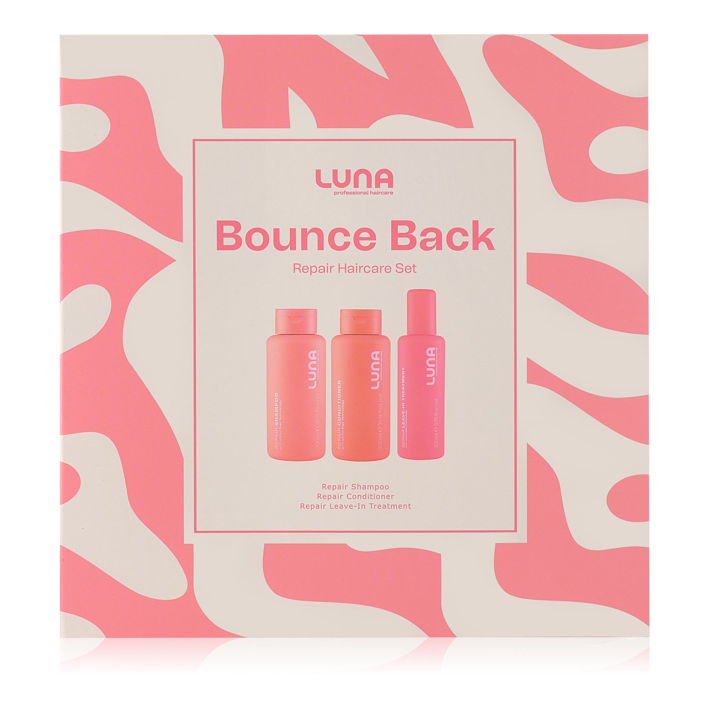 LUNA PRO HAIRCARE Bounce Back Holiday Gift Set Repair Shampoo Conditioner and Leave In Treatment