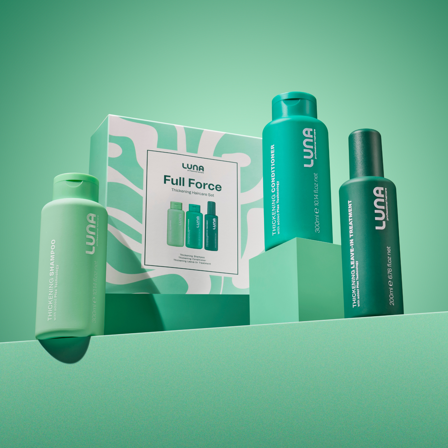 Luna Pro Haircare Full Force Holiday Gift Set - Thickening Shampoo - 300ml
Thickening Conditioner- 300ml
Thickening Leave in treatment- 200ml