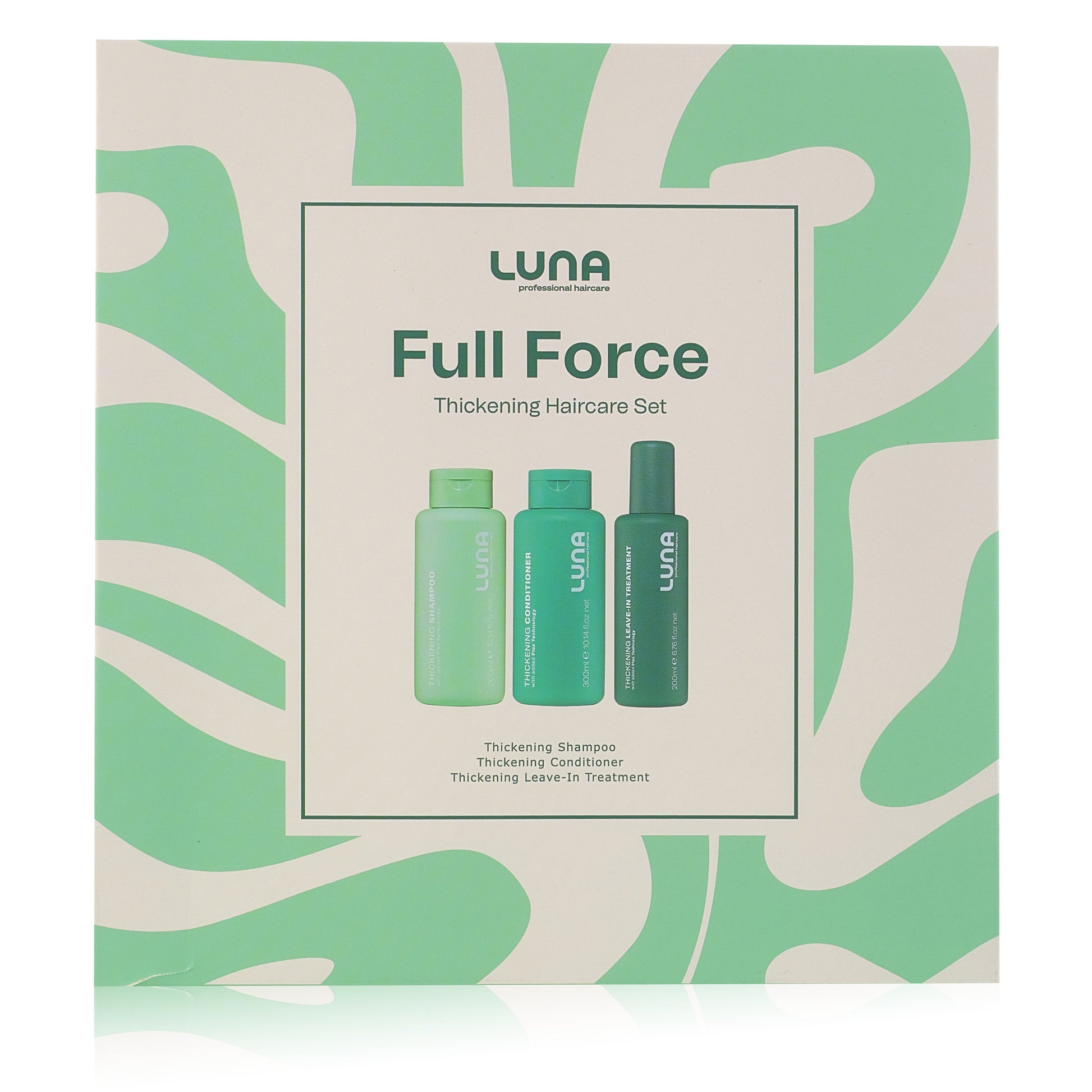 Luna Pro Haircare Full Force Holiday Gift Set - Thickening Shampoo - 300ml
Thickening Conditioner- 300ml
Thickening Leave in treatment- 200ml